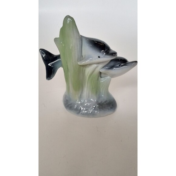 Vintage Porcelain Pair Of Dolphins on Wave Collectible Knick Knack - Picture 4 of 7